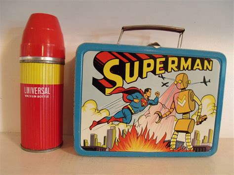 1954 superman metal lunch box|1954 Superman lunch box value.